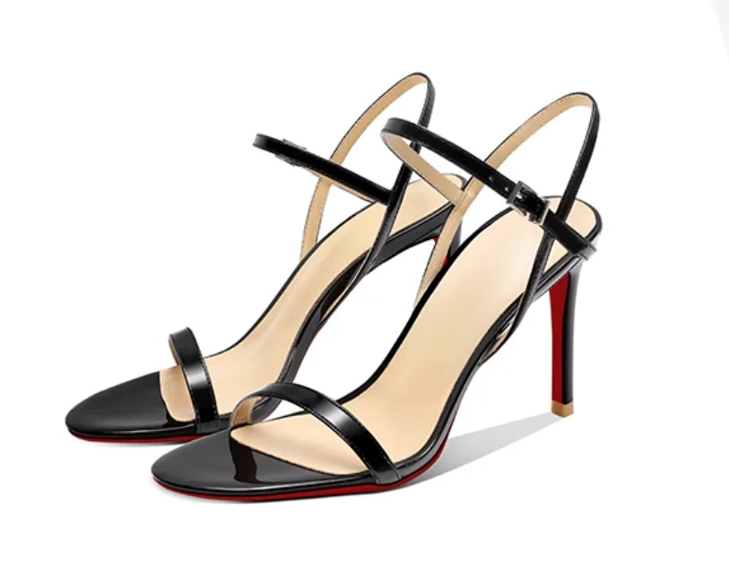 New Silver Patent Leather Temperament High-Heeled Sandals for Women with Exposed Toes, Slim Heels, and Comfortable Single Shoes