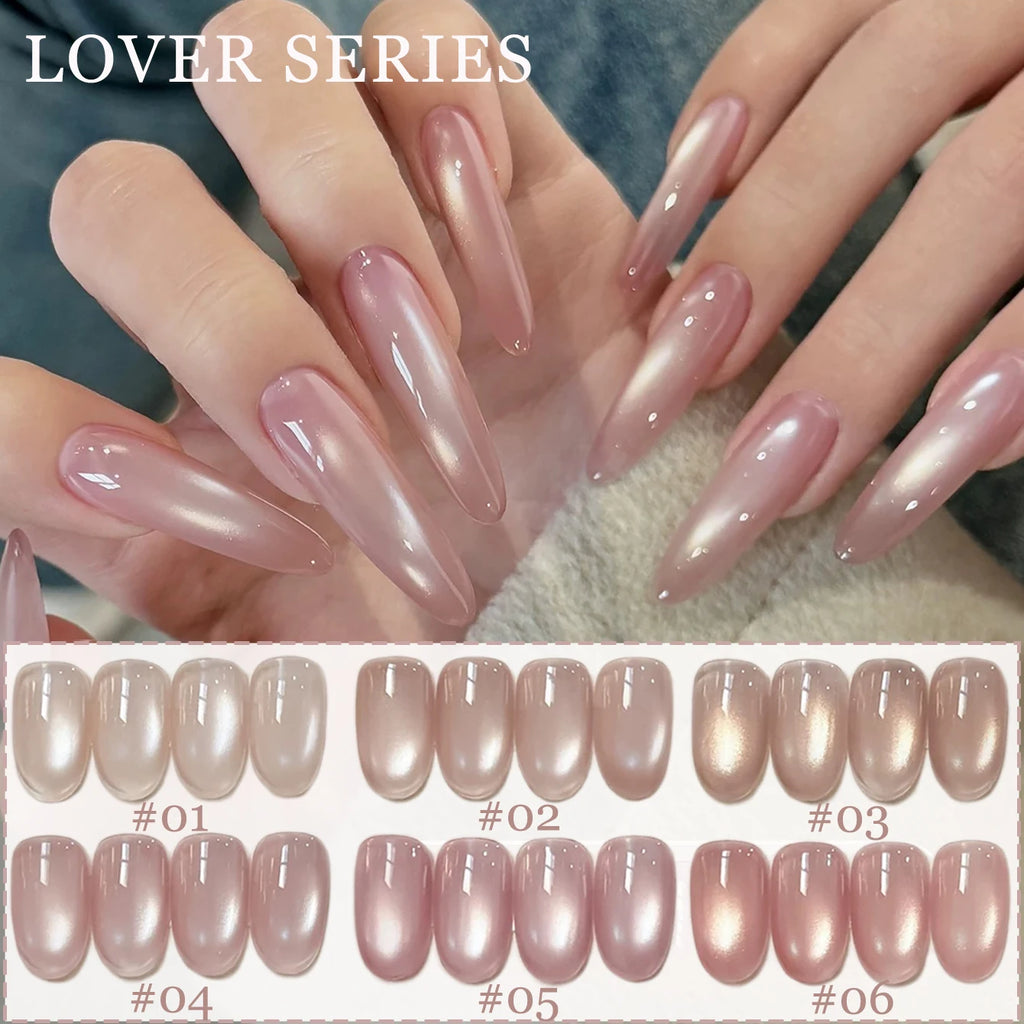 1-12pcs ZH Spring/Summer Ice Transparent Sweet Wine Glass Beads Cat Eye Nail Polish Gel New Flashy Popular Pink Nail Supplies
