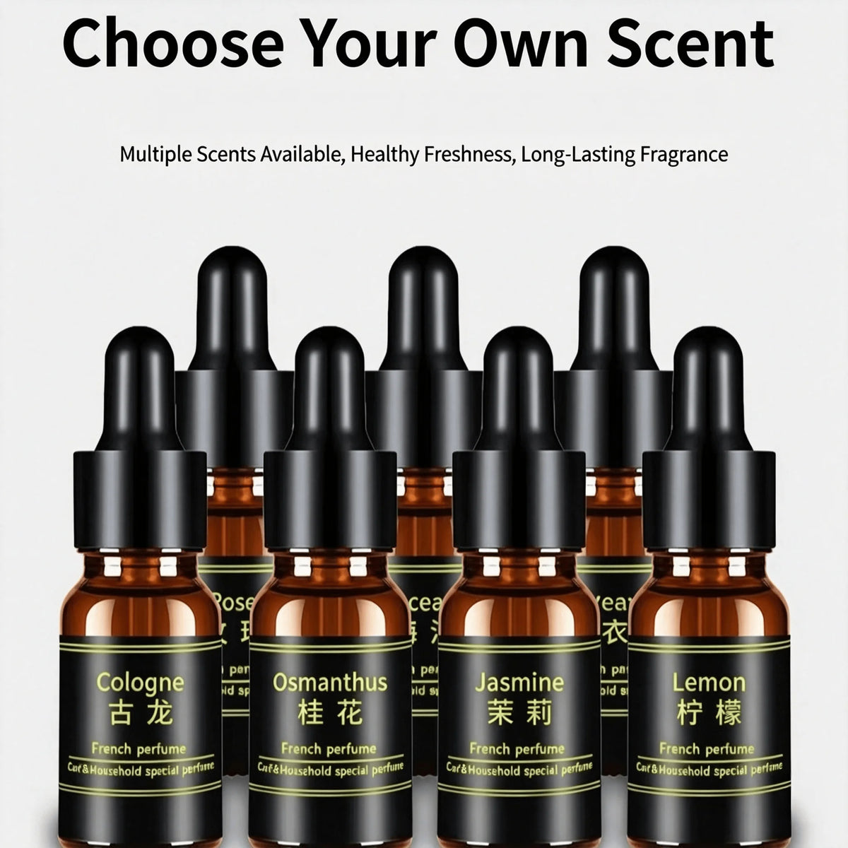 Car Air Freshener Essential Oil Refill Auto Perfume Diffuser Fragrance Dropper Bottle Long Lasting Scent Lemon Cologne Osmanthus
