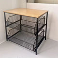 1pc Space-Saving Kitchen Countertop Organizer with Drawer and Metal Basket - Sturdy Solid Wood and Metal Multi-Layer Storage