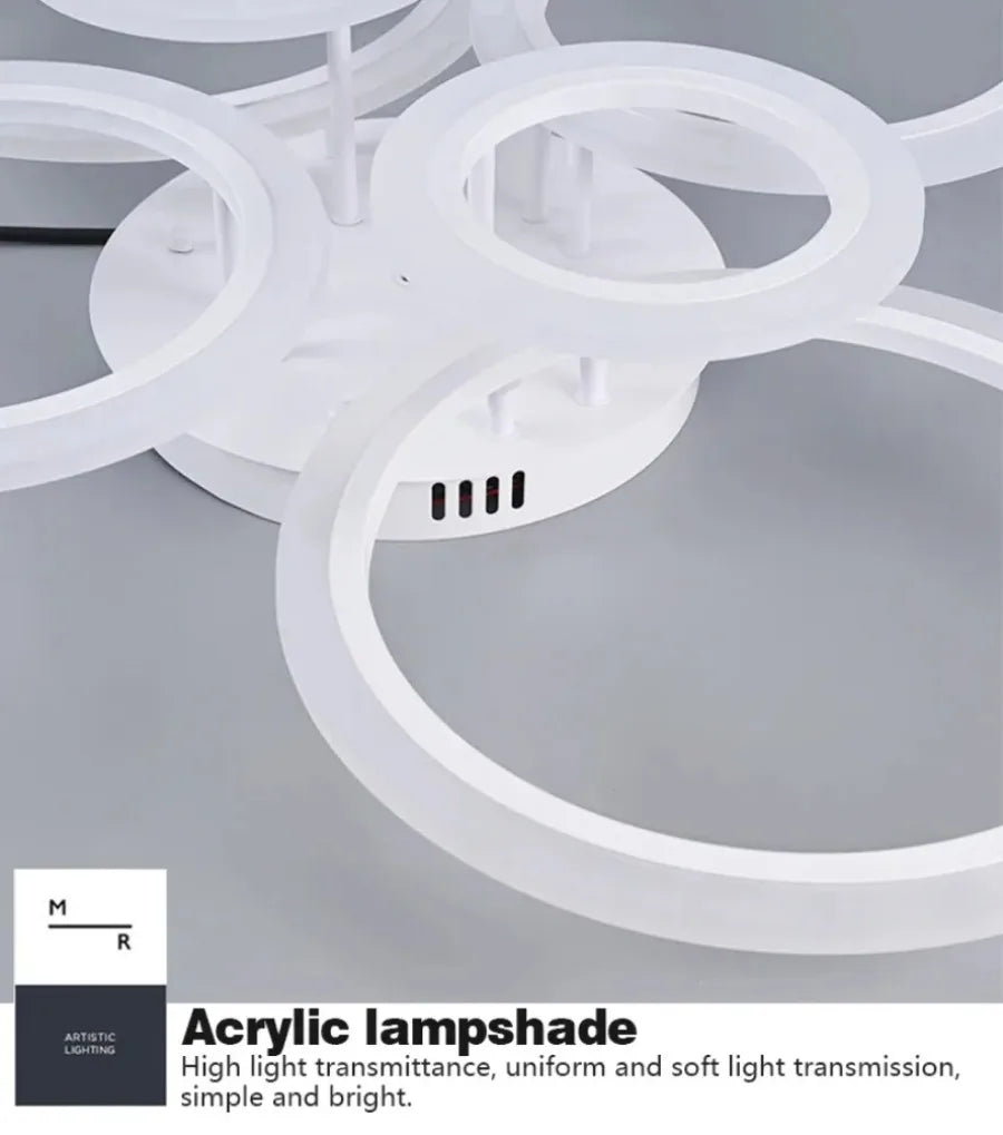 Modern Dimmable LED Ring Ceiling Lights Chandelier Indoor Home Decor Lighting Fixture for Living Dining Bedroom Study Room