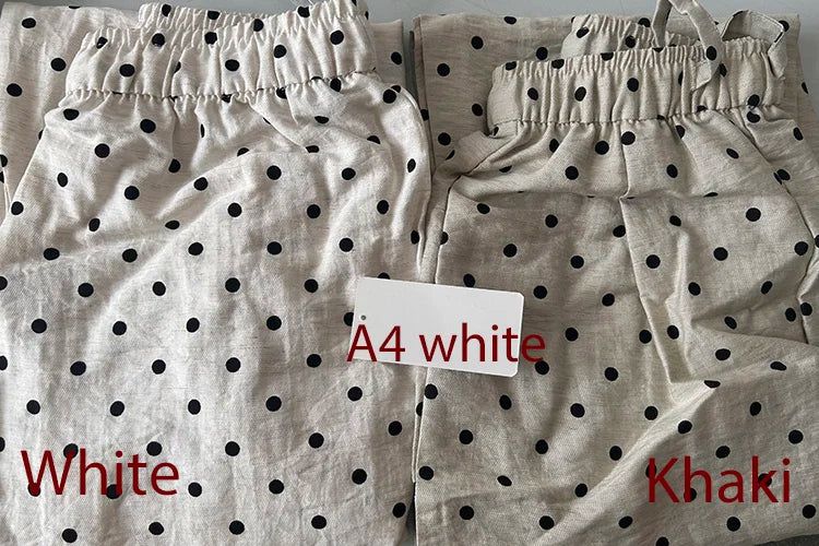 Polka Dot Cotton Linen Pants White Women Wide Leg Summer Spring Baggy Trousers For Woman High  Waist Linen Loose Pants Women