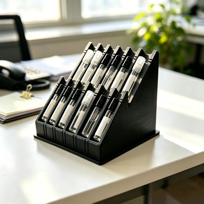 1pc-Perfume Sample Organizer: A desktop Compartmentalized Rack Designed to Store and Display Various Types of Perfume Samples.