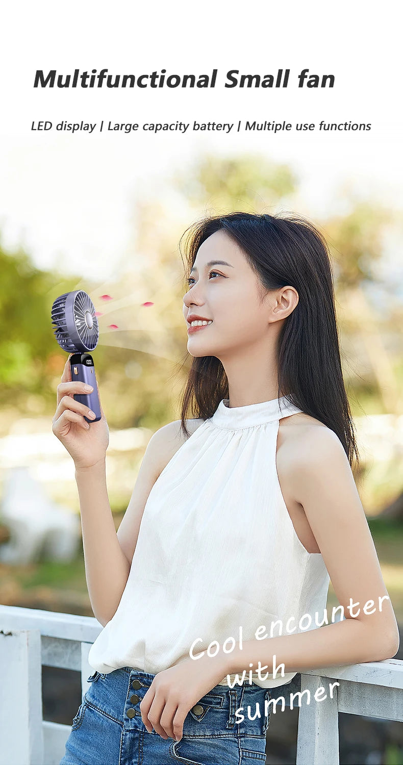 New Portable Hand-Held Fan Office Desktop Multifunctional Folding Double-Headed Small Electric Fan With A Neck Lanyard