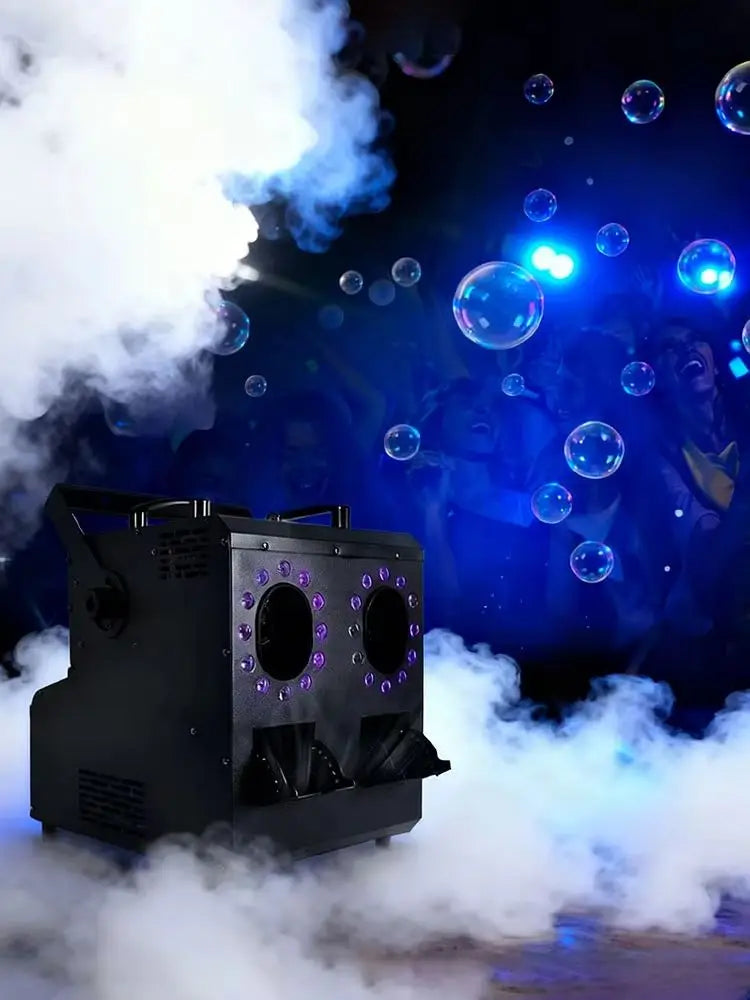 LED DMX512 Remote Control Fog & Bubble Machine Double Wheel Smoke Bar KTV Hole Performance Special Effects Blower