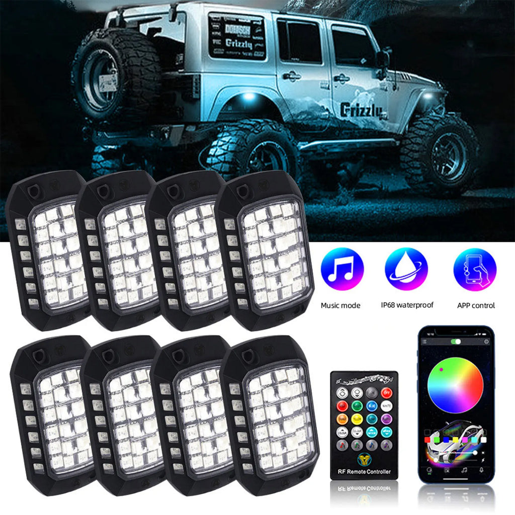 4/8/12PCS RGB Neon LED Rock Light 3D Lens Car Underglow Chassis Light Universal For Jeep Truck SUV ATV UTV Decorative Accessorie