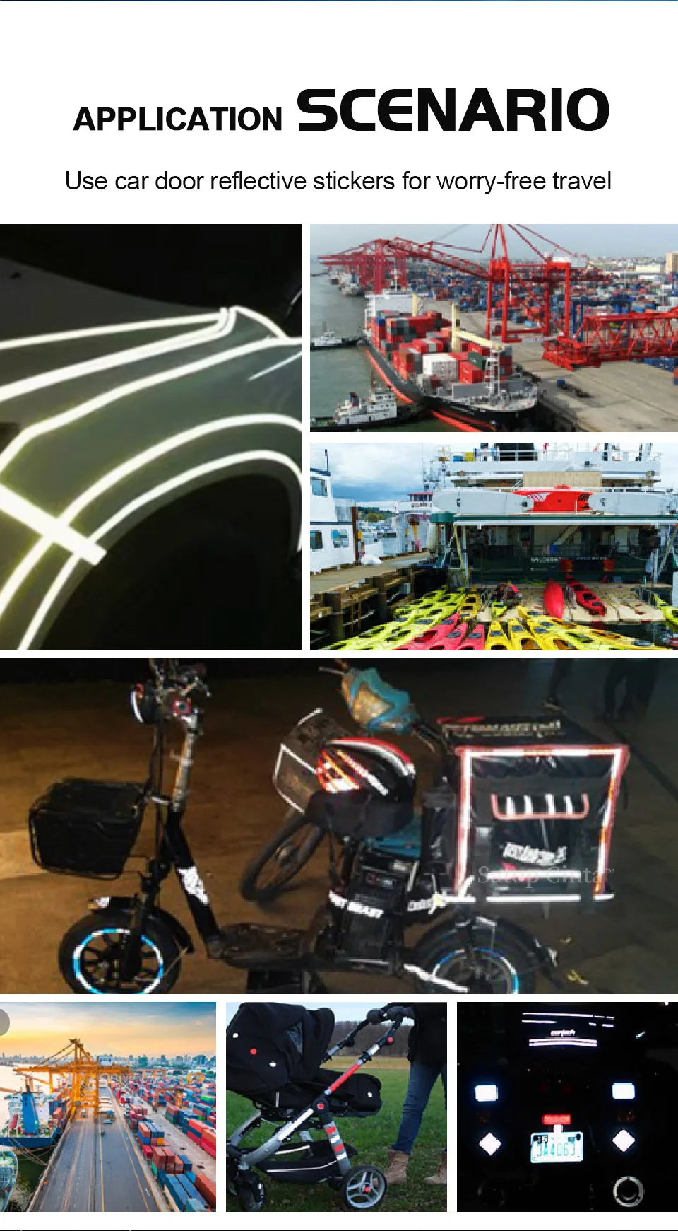 2''x17FT Reflective Strips Car Stickers PET Self-adhesive White Reflect Decal Light Reflector For Things Waterproof Bicycle Tape