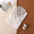 Women Half High Collar Mesh Bottomed Blouse T-shirt Lace Ear Edge Spring and Autumn Western-style Hollow Long Sleeve Lace Top