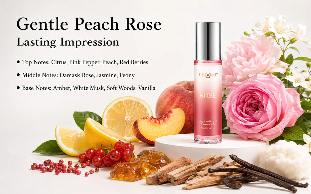 10ML Roll‑On Women Body Perfume Oil, Portable Floral Oriental Fruity Fragrance Body Oil, Juicy Peach Rose Scent for Dating