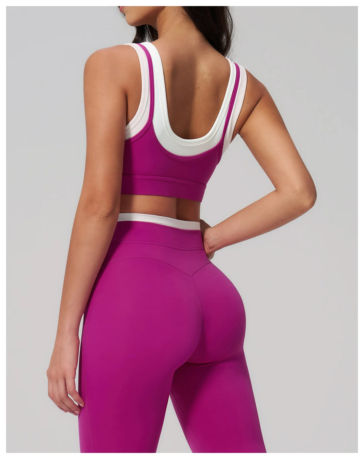 Custom LOGO Women's Naked Fake Two-piece Sports Vest Threaded Contrast Yoga Bra Running Fitness Clothing Top