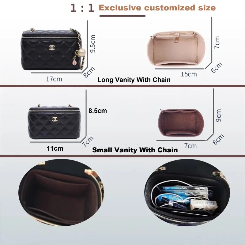 Felt Insert Bag Organizer for CC VANITY With Chain Luxury Womens Makeup Box Comestic Inner Storage Bags Handbag Base Shaper