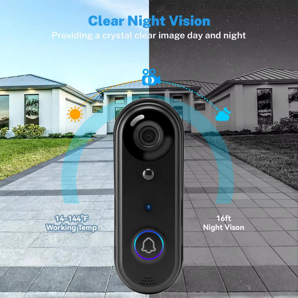 1080P FHD Wireless WiFi Battery Video Doorbell Camera with Chime, Human Detection, Real-time Alert, 2-way Audio, IP65 Waterproof