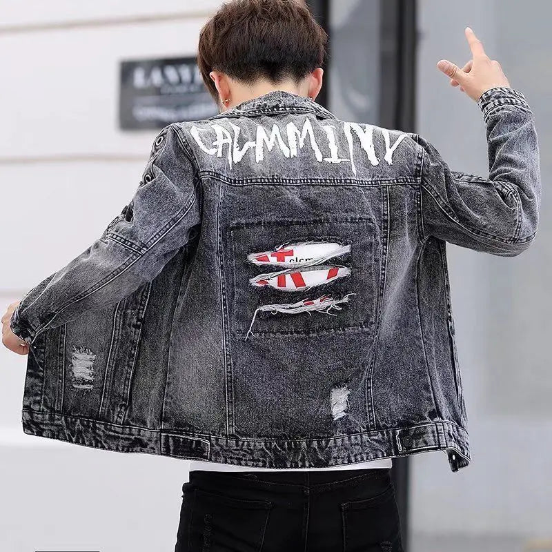Ripped Button Men's Denim Jacket Washed Branded of Fabric Trendy Casual Original Aesthetic Fashion Male Jean Coats Fast Delvery