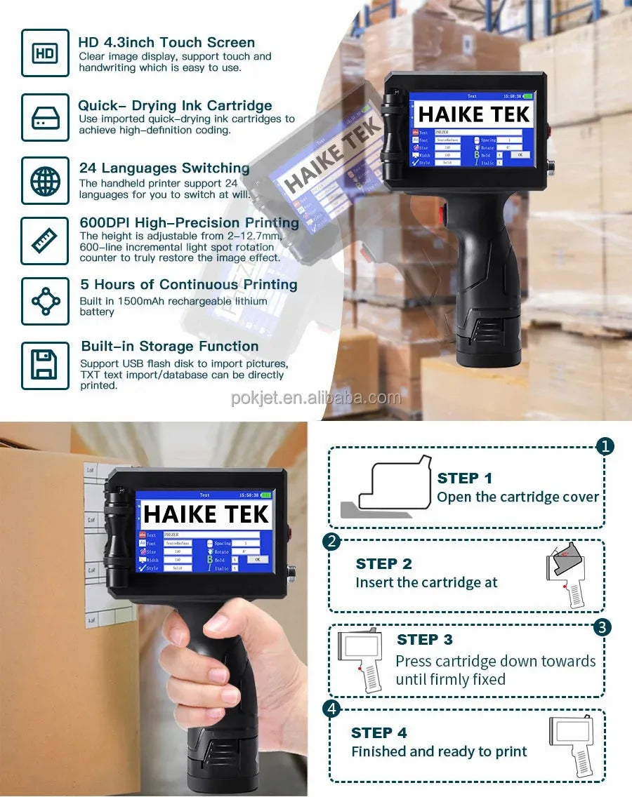 25.4mm QR Bar Batch Code Variable Number Variable Date Logo Expiry Date Lable Portable Hand Jet Handheld Thermal Inkjet Printer
