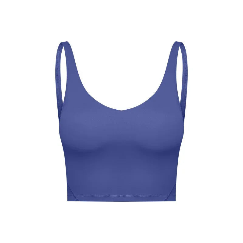 SHINBENE Women's V-neck Slimming Fitness Long-sleeve Padded Short-sleeve Sports Bra Yoga Bra Classic Athletic Tank Top