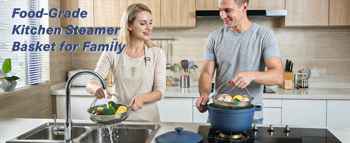 TastyWay Multi-function Stainless Steel Steaming Tray Drain Basket Durable Fruit Vegetable Drainage Basket Cooking Steaming