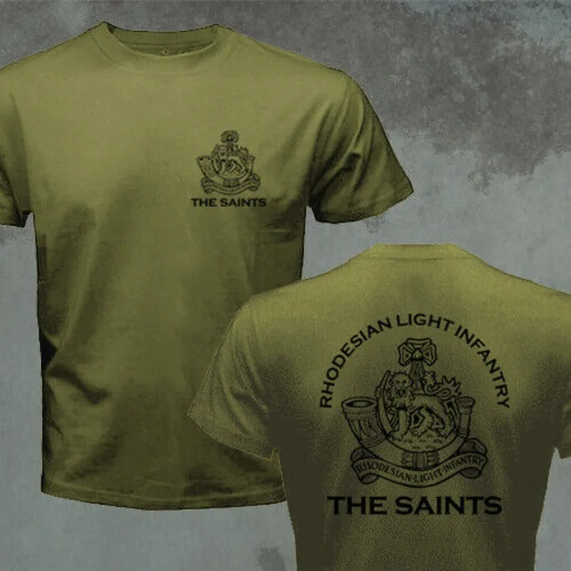 RLI Commando Rhodesian Light Infantry Bush War Army Military Motto T-shirt Short Sleeve Casual 100% Cotton Shirt