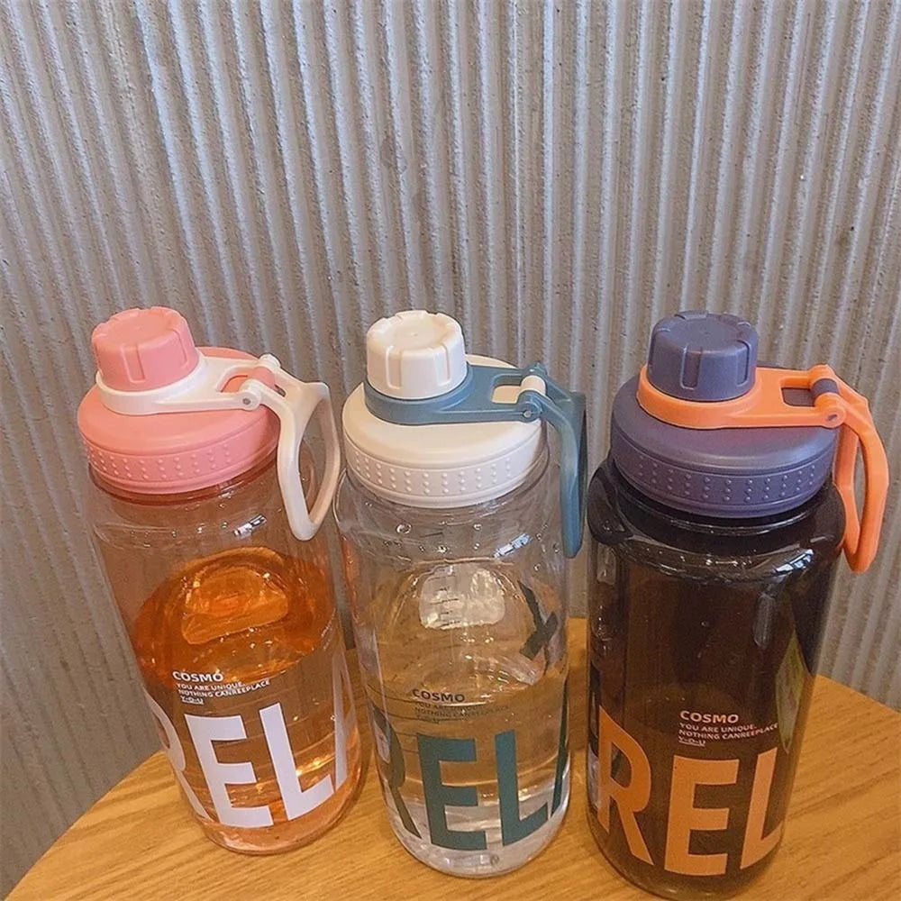0.6L/0.8L/1L Large Capacity Water Bottles Plastic Lightweight Clear Drink Bottle with Handle Strap Leak Proof Sports Shaker Cup