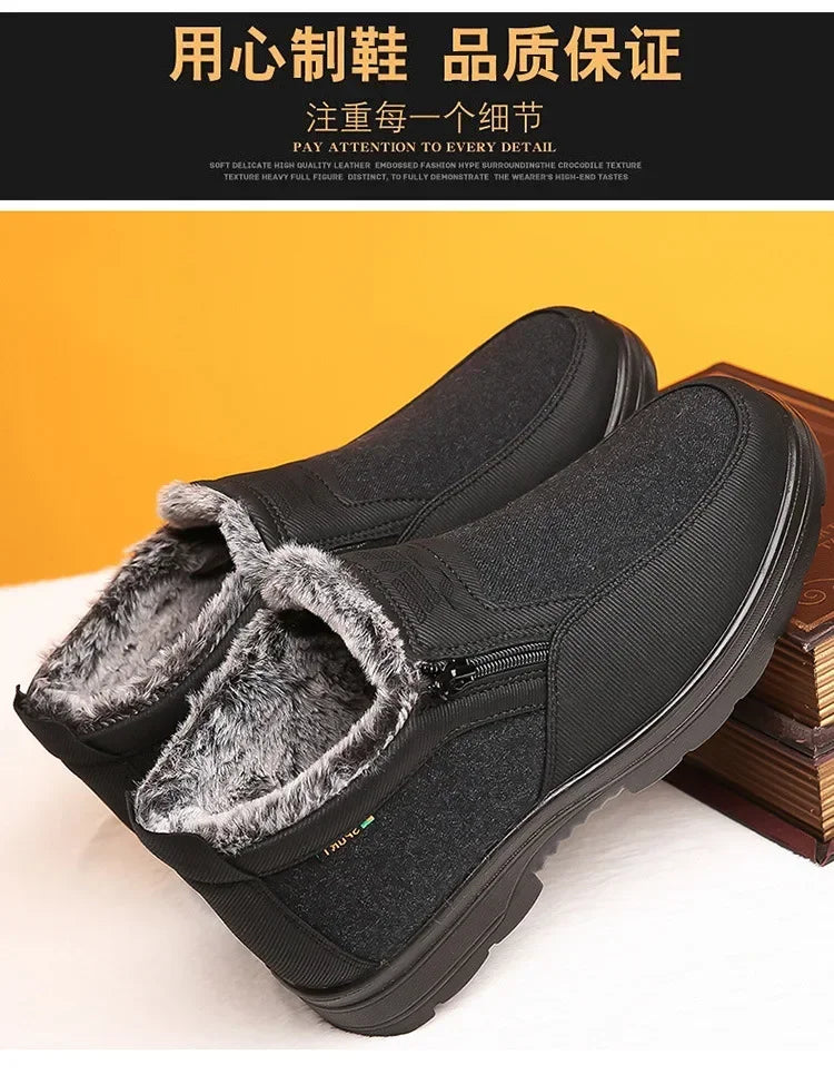 Cotton Shoes Middle-aged Elderly Men's New Plush Warm Anti Slip Waterproof Snow Boots Outdoor Work Travel Leisure Shoes 2024