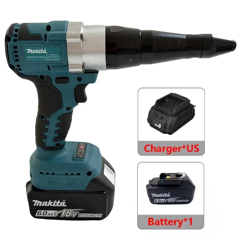 Makita Cordless Power Tool Set: Cordless Rotary Hammer, Rivet Gun, 12V Mini Angle Grinder, Cordless Saw, Air Inflator