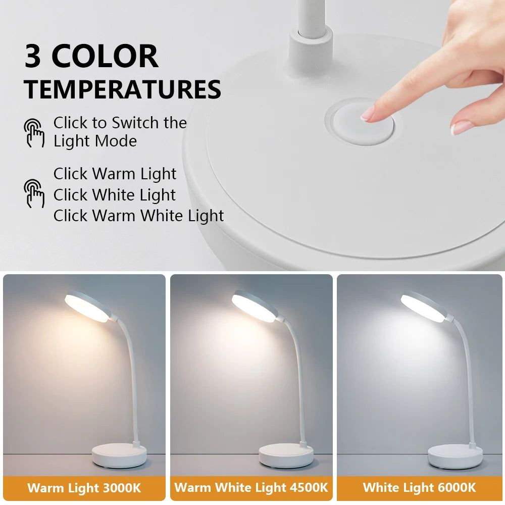 Flexible Dual Head LED Desk Lamp Eye Protection 3 Color Modes Brightness USB Rechargeable 360° Rotate Touch Control Office Study