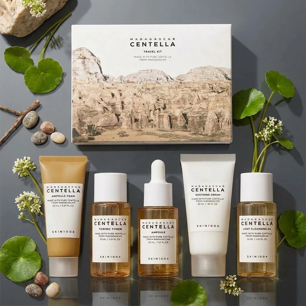 SKIN1004 Travel Set Centella Asiatica Skincare Set Cleansing Oil Foaming Lotion Ampoules Toner Face Cream Soothing Whitening Set
