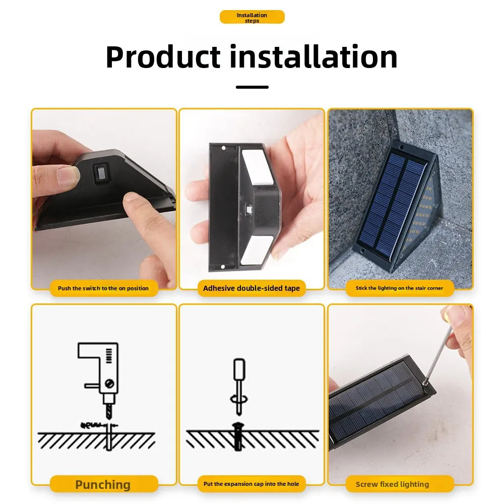 Outdoor Solar Stair Lights  12LM Auto Dimming Step Lamp  Driveway  Porch  Landscape  Easy Install No Wiring Needed