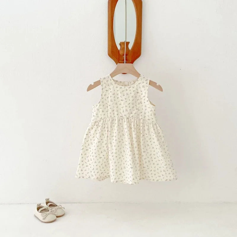 2025 Kids Clothes Summer Solid Dress Baby Girls Cotton Clothes Sleeveless Floral Dresses Children'S Vestidos Casual Clothing