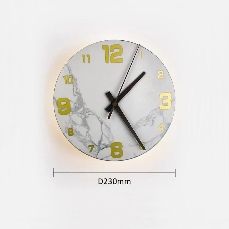 Modern Creative Clock Living Room Wabi Sabi Wall Lamp Nordic Simple Yellow Travertine Restaurant Corridor Circular Sconce Light