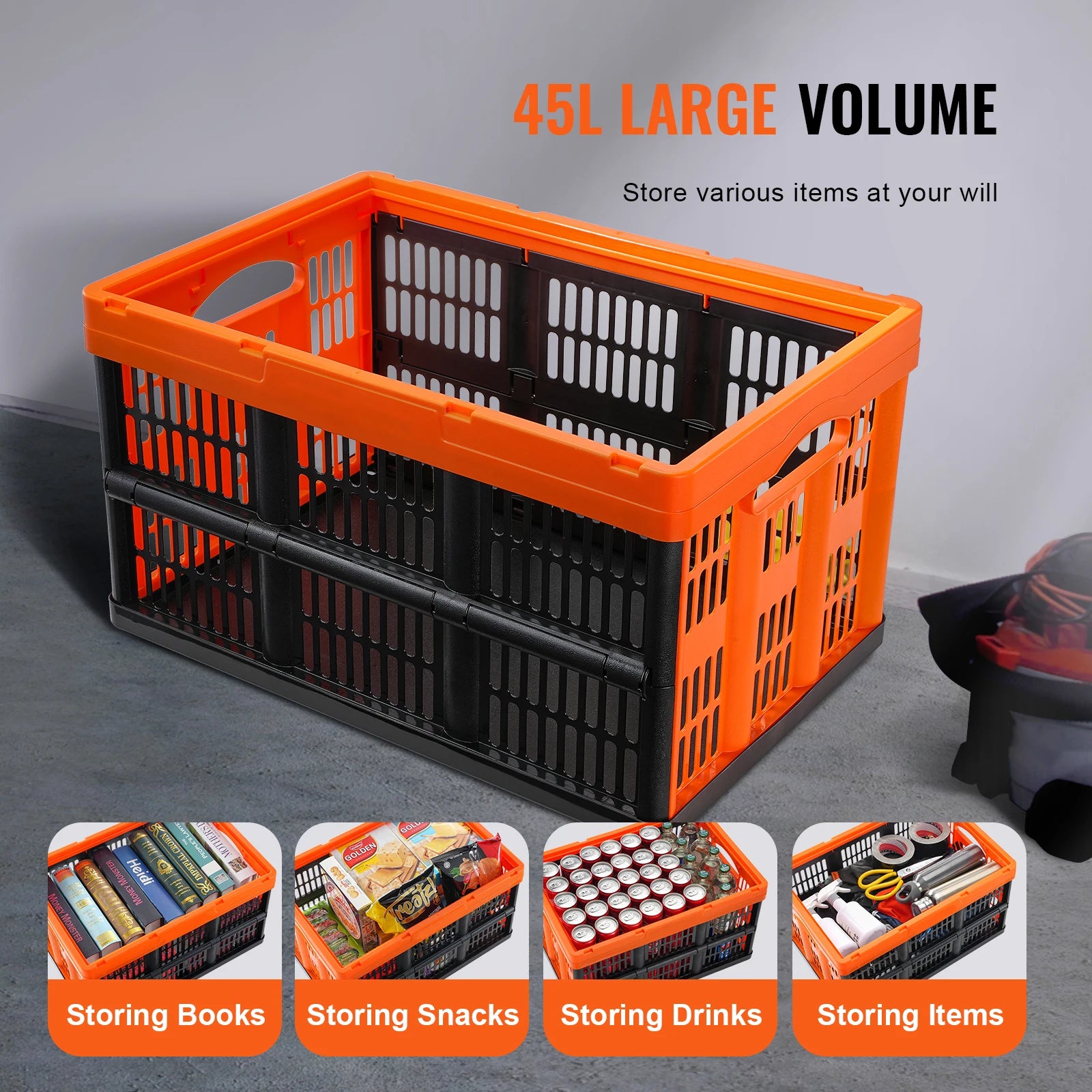 SucceBuy 45L 3 Packs Plastic Collapsible Storage Basket Folding Bins with Handles Stackable Containers for Clothes Grocery Toys