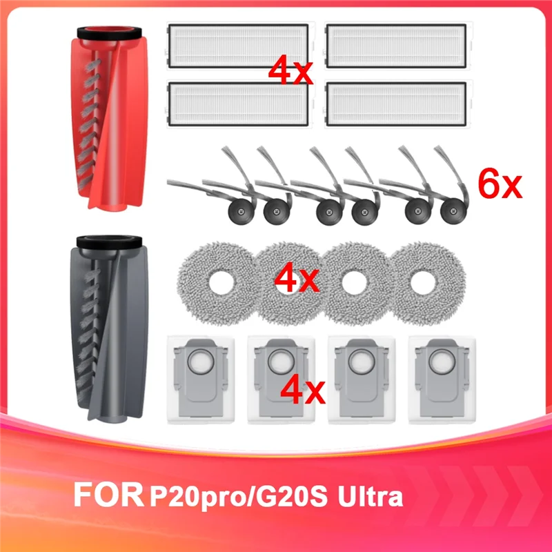 ABMI-For Roborock Qrevo Curv/P20 Pro Main Roller Side Brush Hepa Filter Mop Cloth Dust Bag Robot Vacuum Cleaner Parts