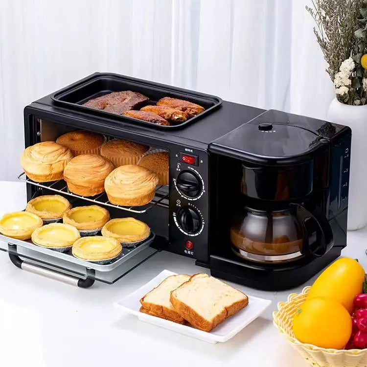 Multifunctional 110V/220V 3 In 1 Breakfast Machine Mini Toaster Oven with Timer