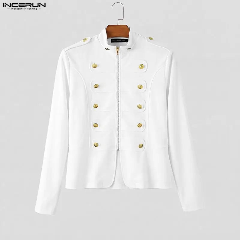 INCERUN Men's Jackets Solid Stand Collar Long Sleeve Double Breasted Male Coats Streetwear Zipper 2026 Fashion Casual Outerwear