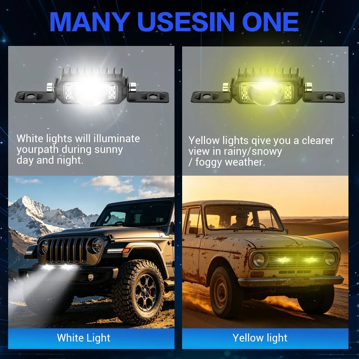 2/4 LED Motorcyle Car Grille Spotlight Projector Len Light  Driving Light, Truck Off-road Vehicle High Brightness  Driving Light