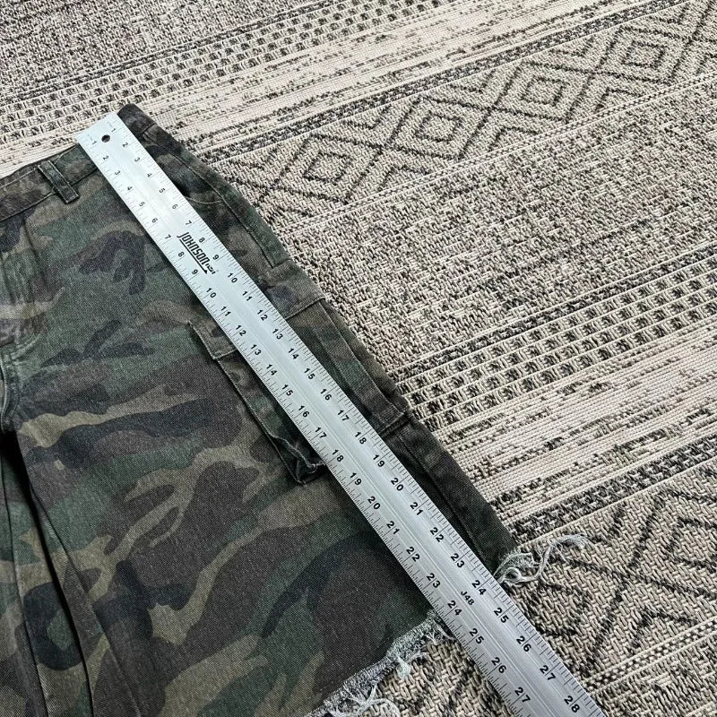 Y2K Fashion New Oversized Pocket Tooling Camouflage Loose Denim Shorts Unisex Gothic Punk Hip Hop Fashion Casual Joker Couple