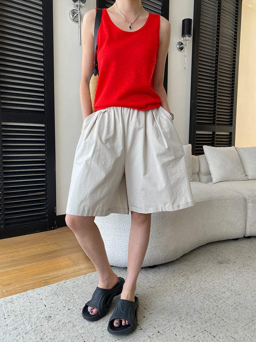 Summer women's relaxed loose wide leg A-line casual shorts versatile