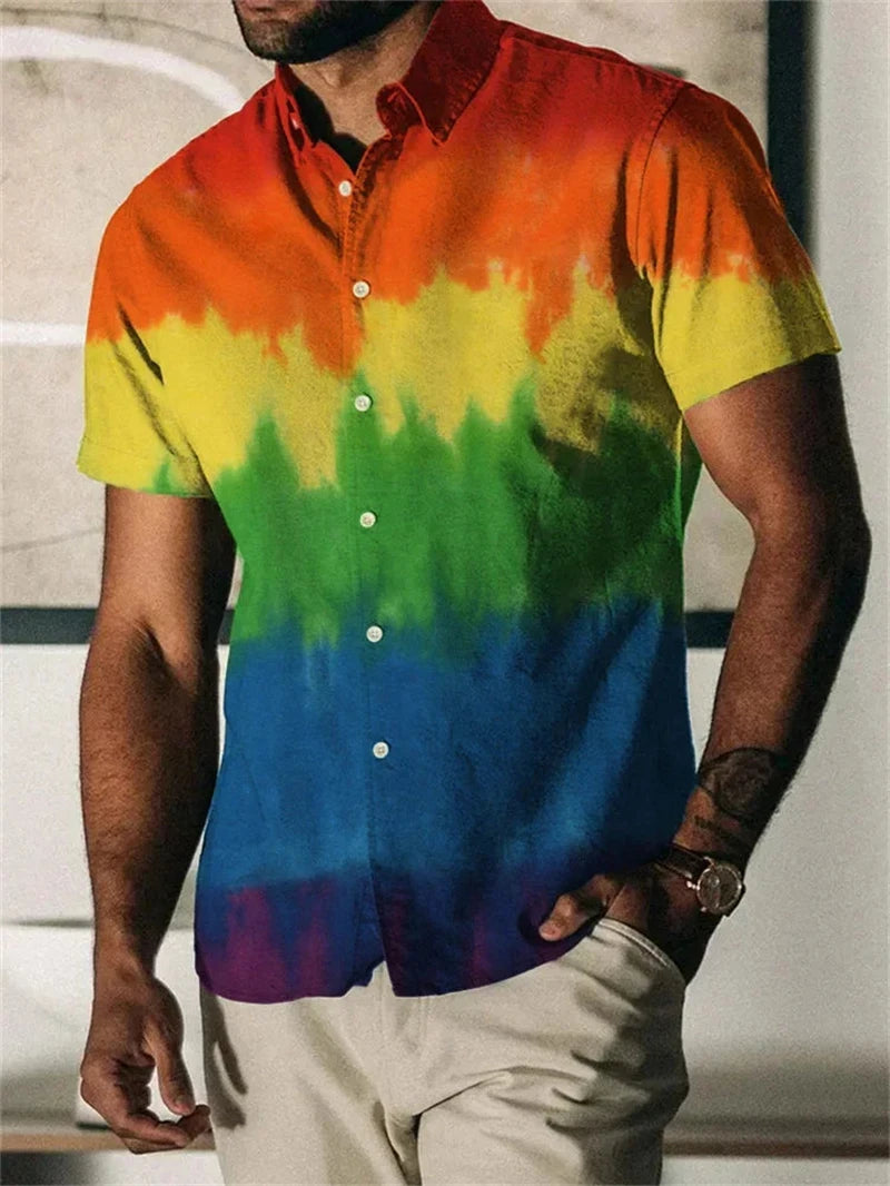 Rainbow 3D Printed Shirt Man/Women High Quality Casual Fashion Short Sleeves Shirts Button Lapel Tops Summer Blouse Clothing