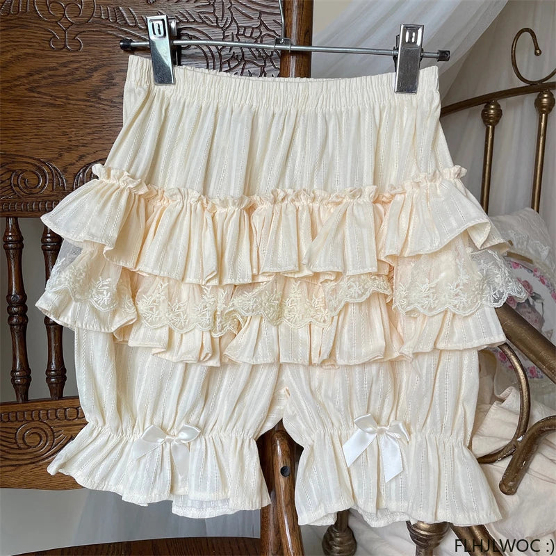 Cotton Bloomers Lolita Style Girls Cute Sweet Japan Sexy Lace Date Princess Pink Layer Puff Shorts Ruffles Lantern Small Pants