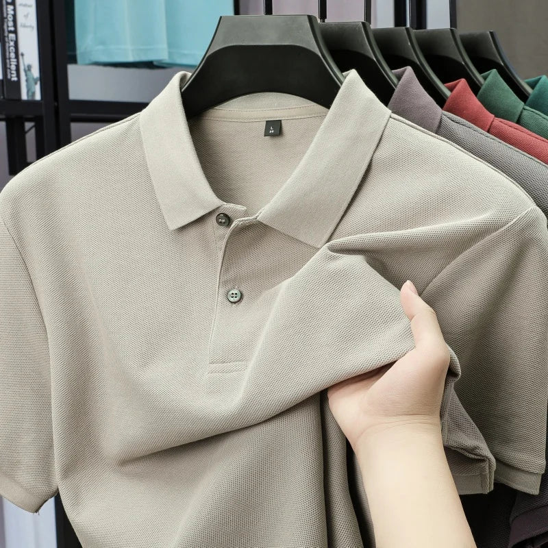 100% Pure Cotton Boutique Short-Sleeved High-End Men's Polo Shirt Summer High-Quality Solid Color Tops Business Casual T-Shirt