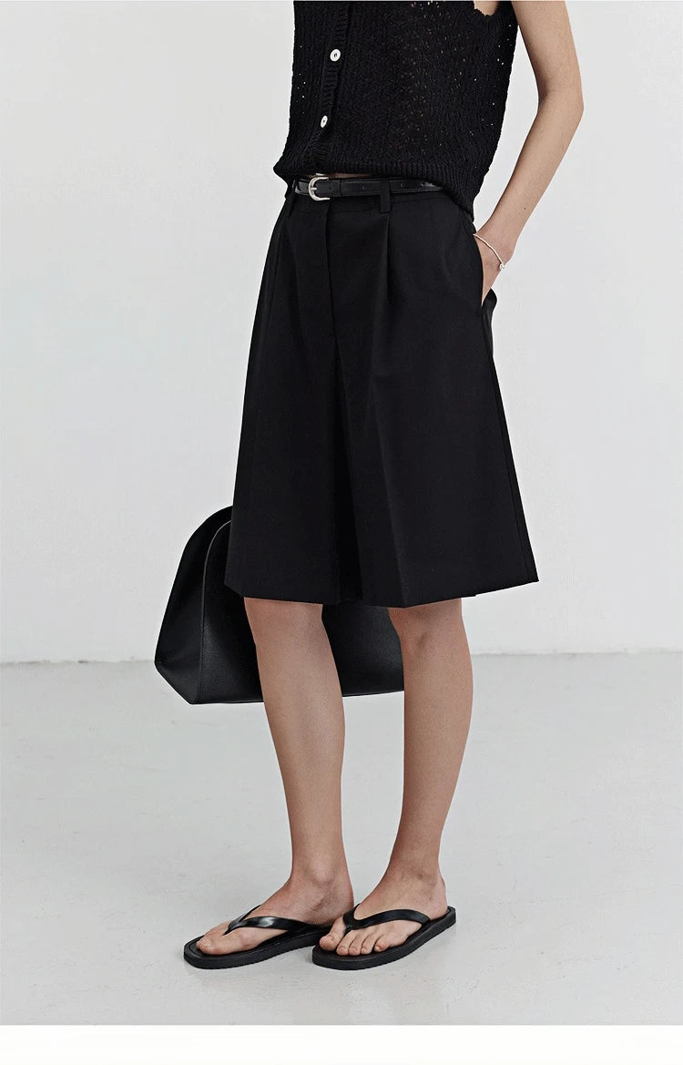 High Waist Suit Short Pants Women's Casual Loose Straight Leg Pants Summer Five Parts Outwear Comfortable Polyester Fiber