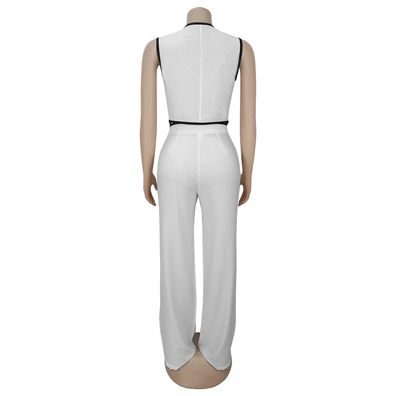 BKLD 2025 Women's Temperament Commuting Suit Contrasting Button Sleeveless Vest Tops+Zipper Pockets Pants Fashion Casual Outfits