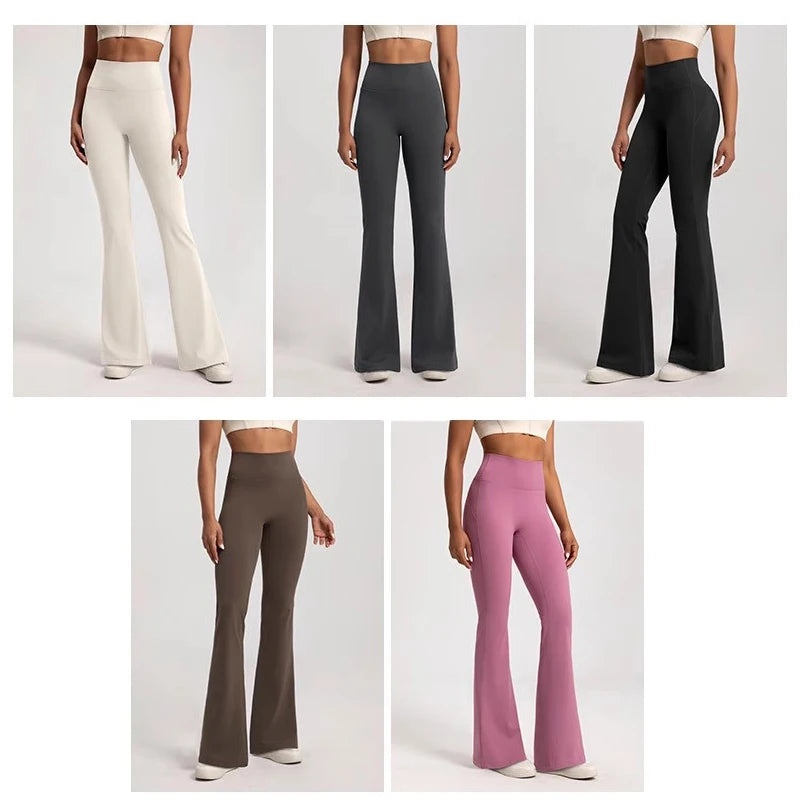 Women's High-Waisted Flared Pants Elastic Waist Cinching Hip-Lifting Casual Yoga Trousers for All Seasons Exercise Outdoor