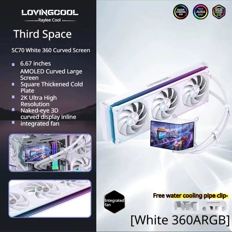 LOVINGCOOL SC70 360 ARGB CPU Liquid Cooler Radiator 6.67-Inch Naked-Eye 3D Super Large Frameless Curved Screen Water Cooler