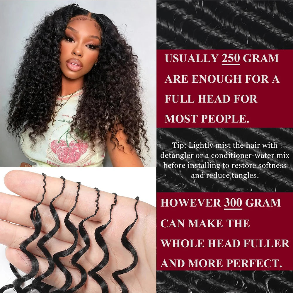 Deep Wave Crochet Human Hair For Boho Braiding Curly Invisible Knot Pre Separated Knotless Raw Crochet Human Hair Extensions