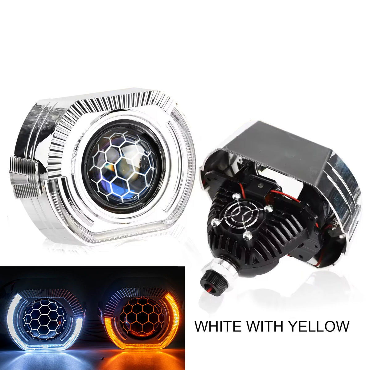 120W 2PCS 3.0 Inch Blue Honeycomb Bi LED Projector Lens Retrofit H1 H4 H7 H11 Universal Car Headlamp Retrofit Styling 6000K
