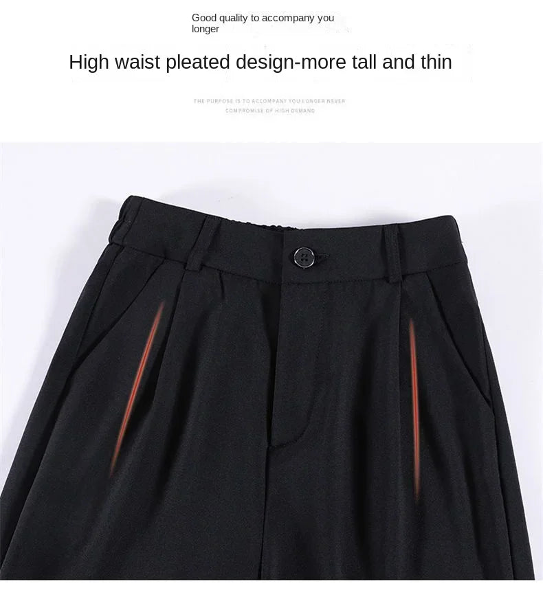 Suit Shorts Women Wear Loose Waist Tight Waist High Thin Loose Straight Leisure A -line Wide -legged Female Three -point Pants