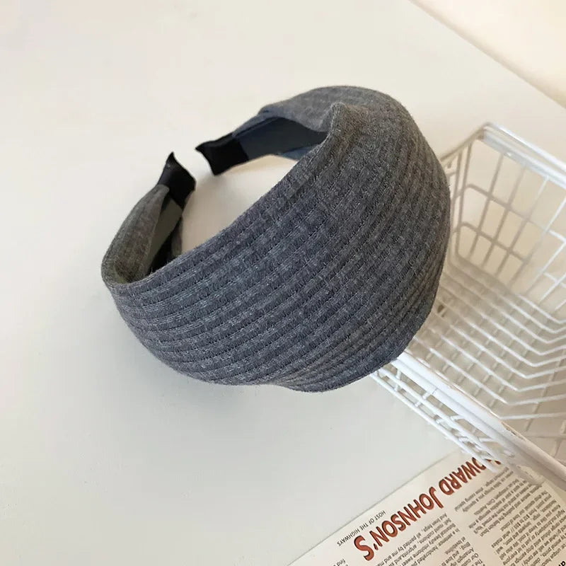 Solid Color Wide Edge Striped Yarn Headband High Head French Gentle Hair Accessory Popular Internet Celebrity Style