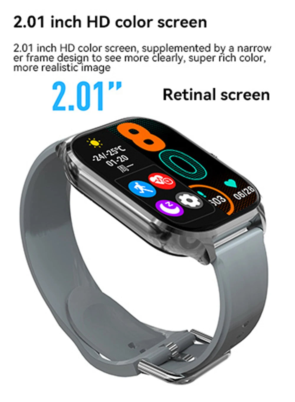 2026 New Smart Watch 2.01" HD Display Bluetooth Call Blood Oxygen Heart Rate Monitor Fitness Gift for Men Women