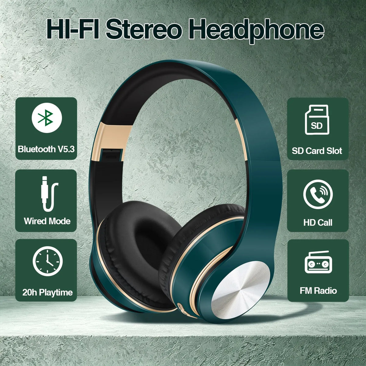 Wireless Bluetooth Headphones Noise Cancellation Headset Foldable Sport Earphone Game Headset with Microphone HI-FI Stereo Sound