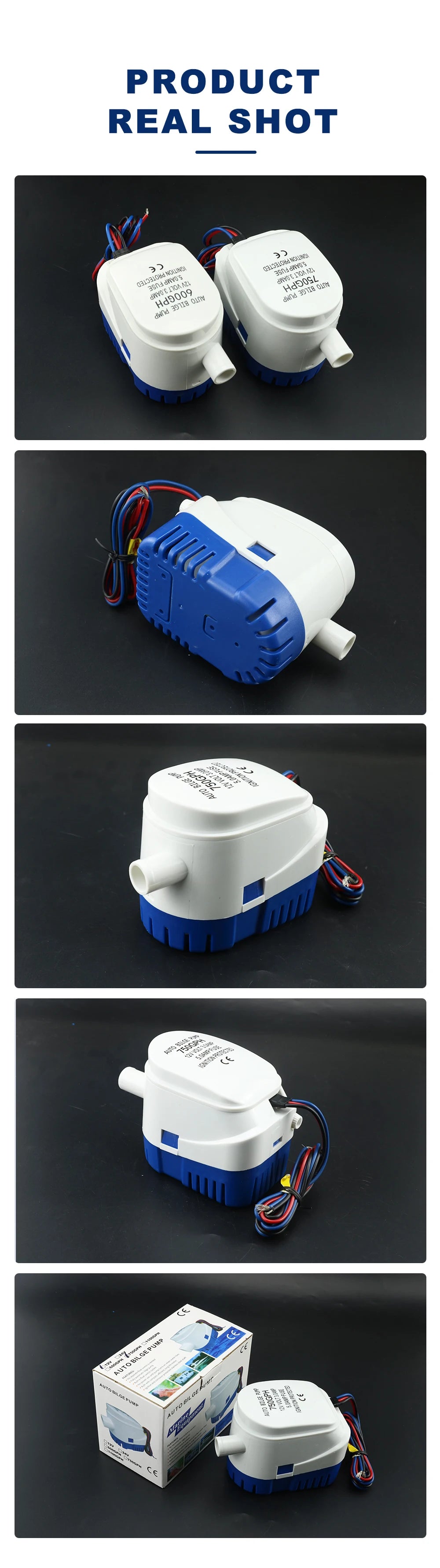 12V 24V DC Automatic Boat Submersible Bilge Pump Electric Marine Water Pump Small Auto 6500GPH 750GPH 1100GPH For Houseboat